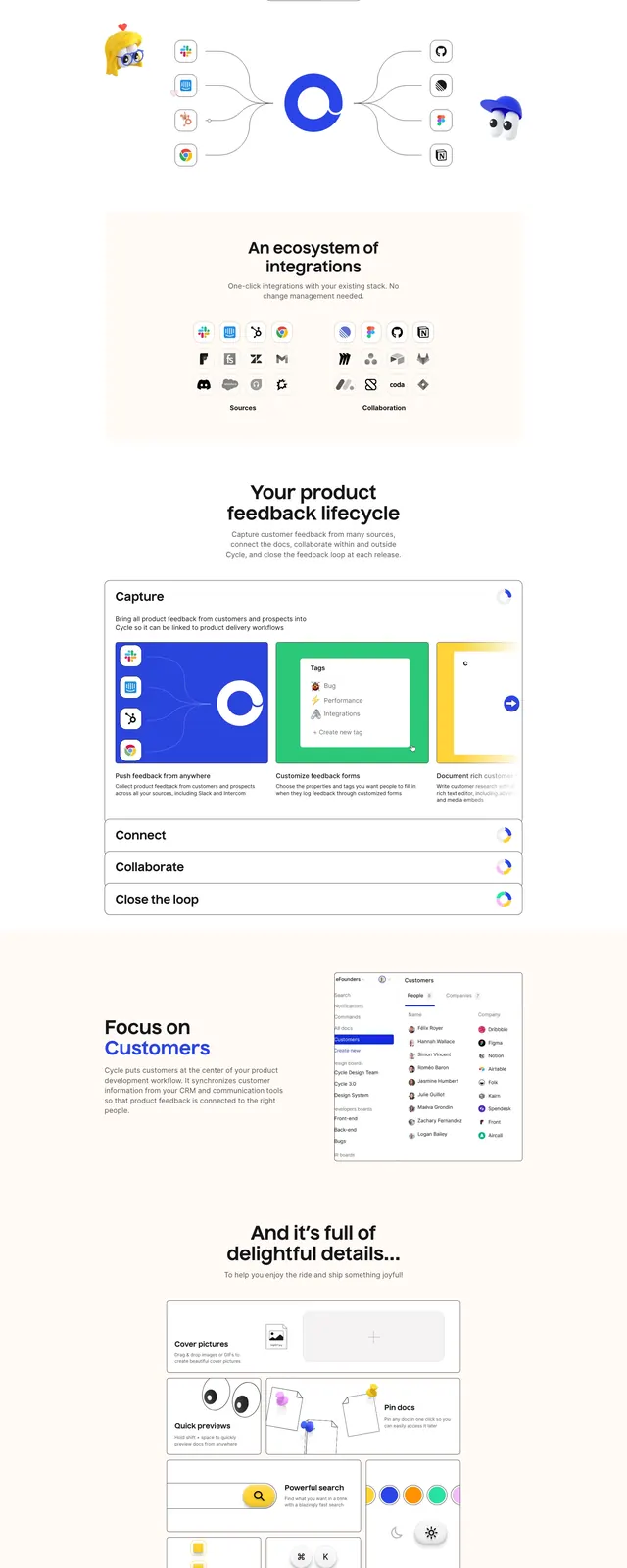 Cycle product feedback hero, playful, illustrated, light