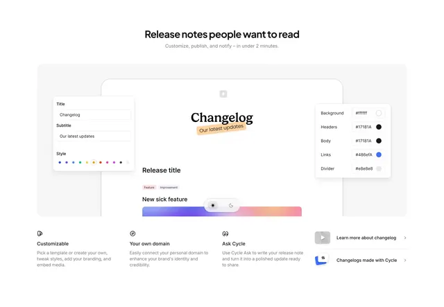 Cycle changelog builder feature, minimal, light-mode, light