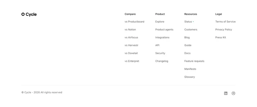 Cycle multi-column footer, minimal, light-mode, light