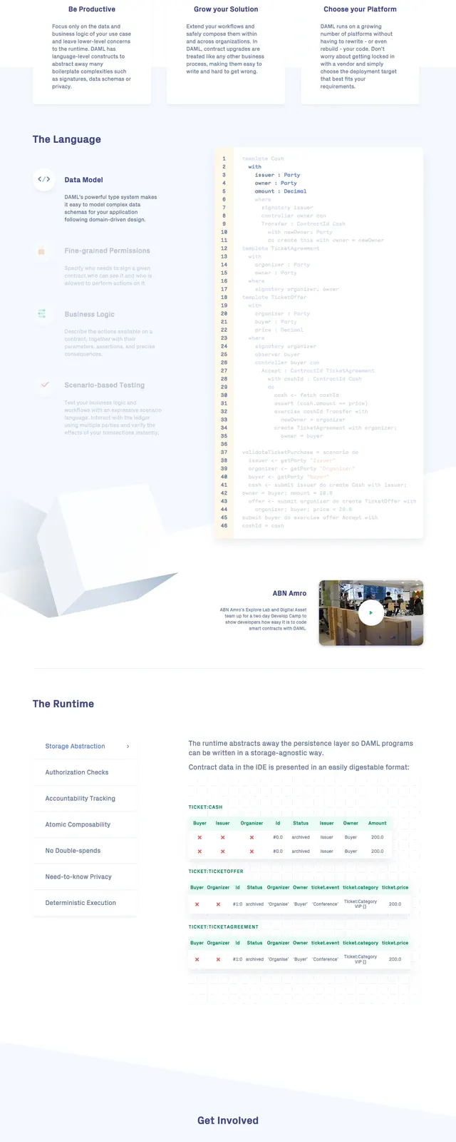 DAML 2 developer hero, corporate-clean, technical, light
