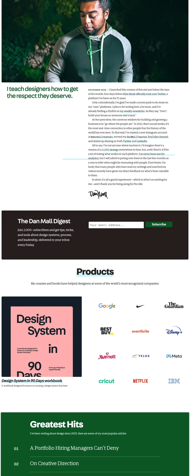 Dan Mall Editorial Landing Page, editorial, photographic, dark