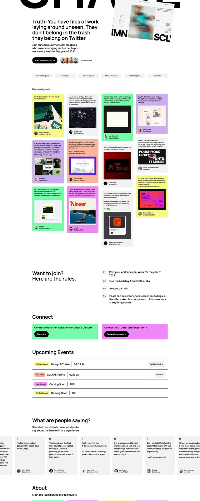 Dare to Share challenge page, editorial, minimal, light