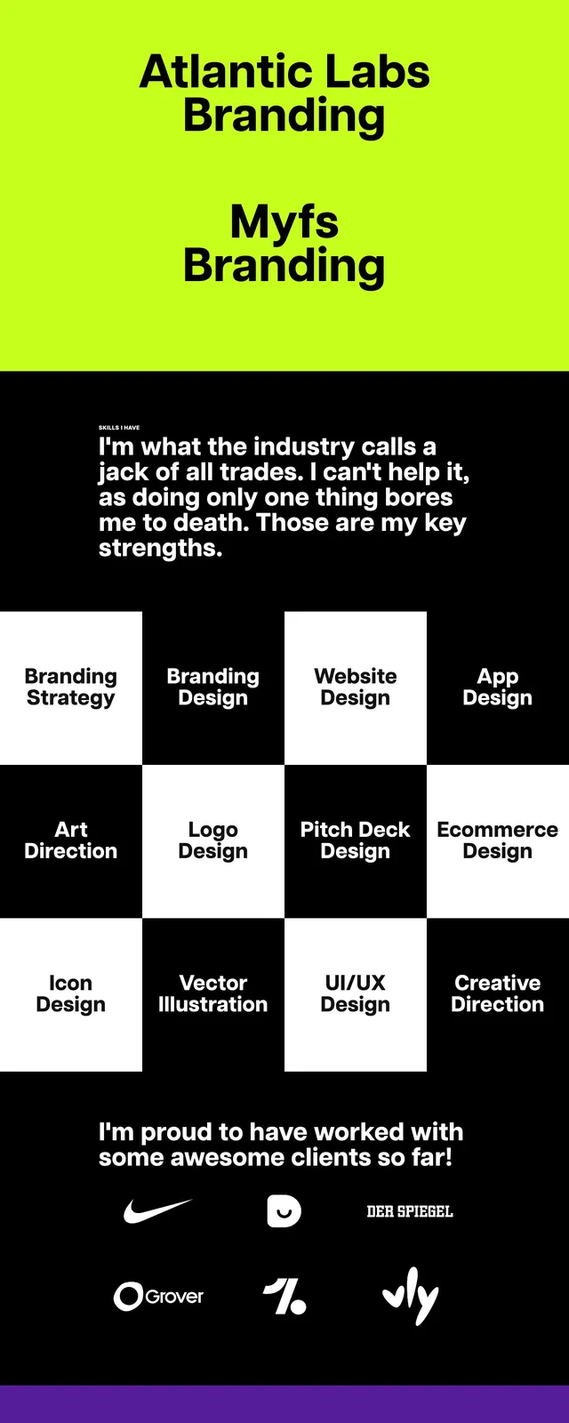 Dario portfolio landing page, brutalist, neo-brutalist, dark