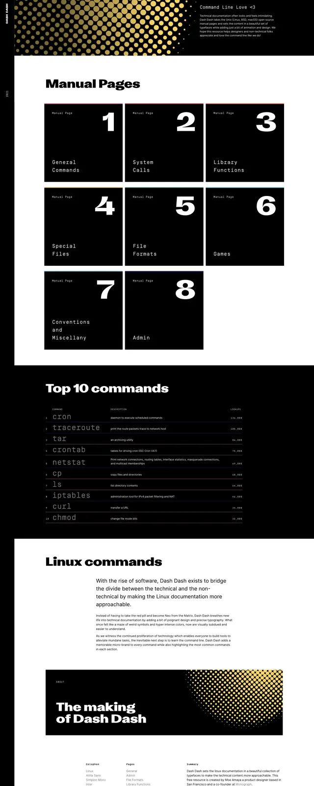 Dashdash Documentation Landing Page, editorial, dark-mode, dark