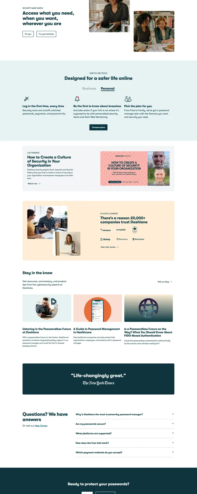 Dashlane Marketing Landing Page, corporate-clean, light-mode, light