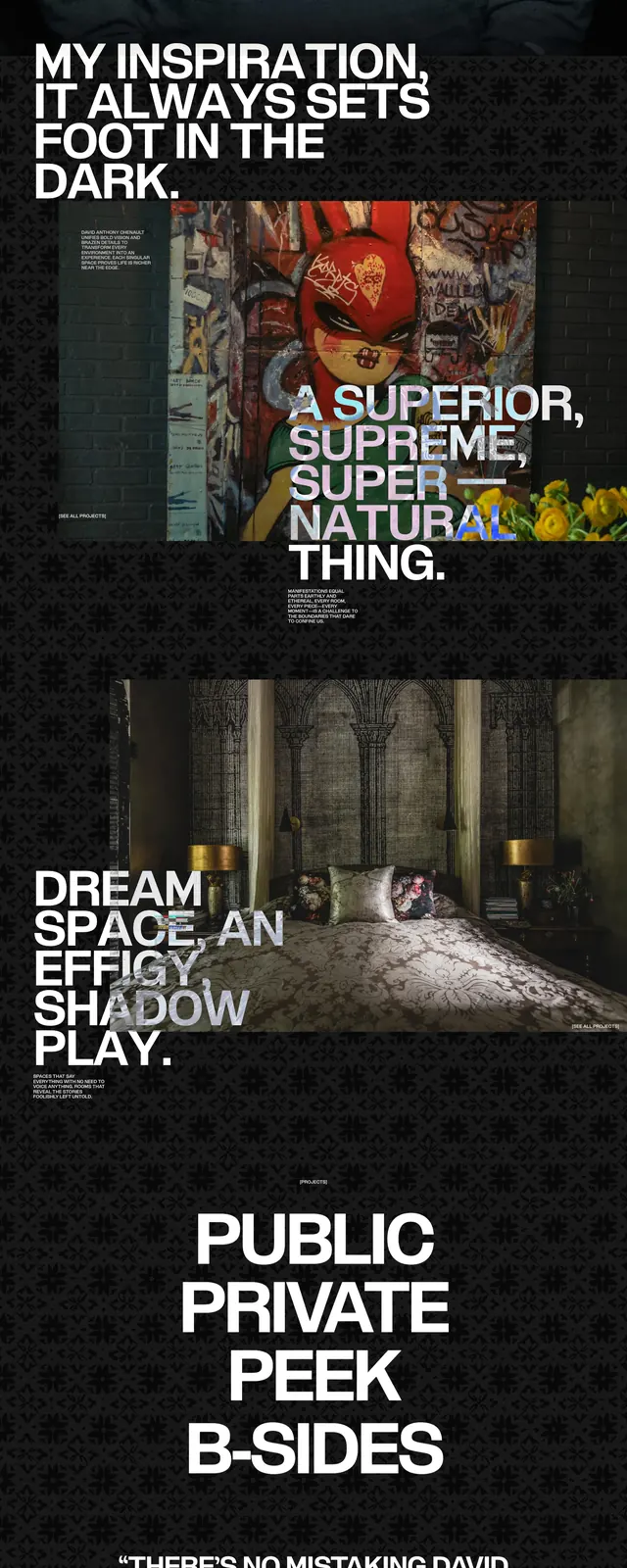 Dark editorial portfolio landing page, editorial, dark-mode, dark