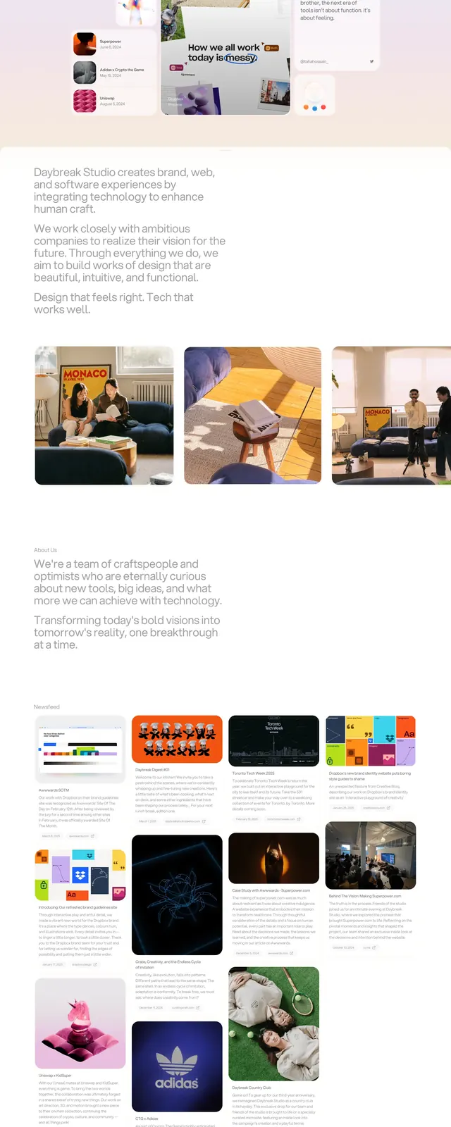 Daybreak Studio editorial landing page, editorial, light-mode, light
