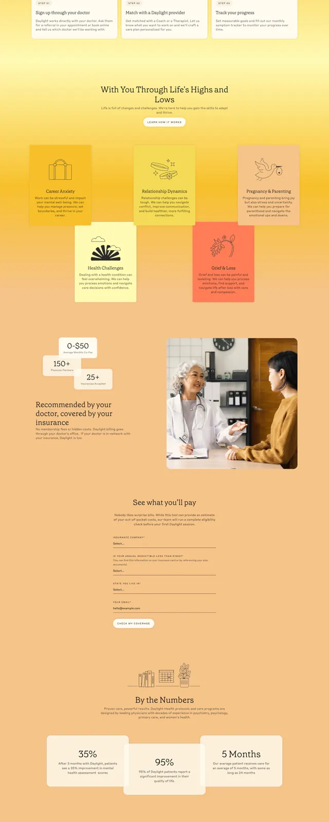 Daylight Health warm editorial hero, editorial, gradient-heavy, warm