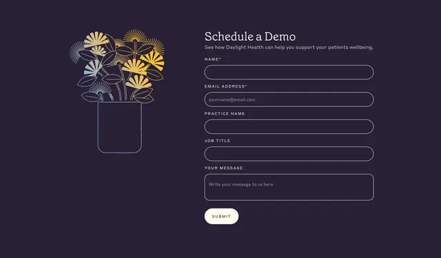 Daylight schedule demo contact form, minimal, dark-mode, dark