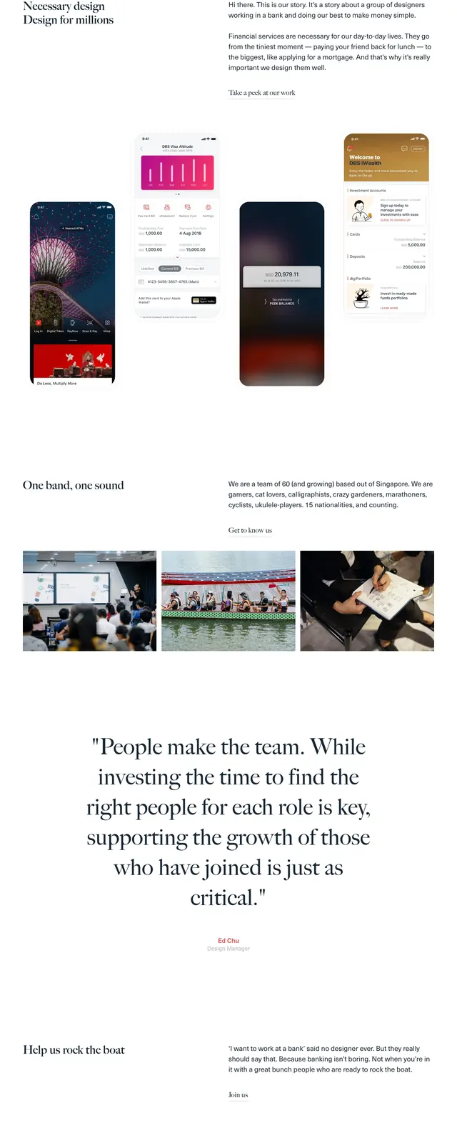 DBS Bank design team story, editorial, minimal, light