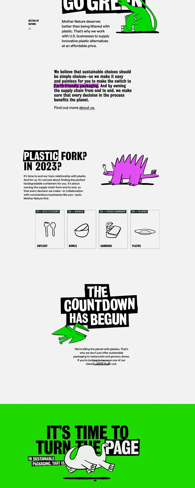 Bold eco campaign landing page, brutalist, neo-brutalist, high-contrast