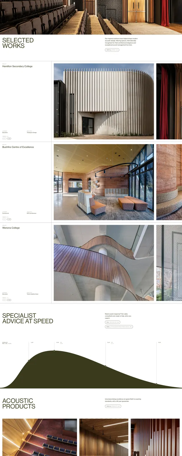 DecorSystems architectural acoustic showcase, minimal, editorial, light