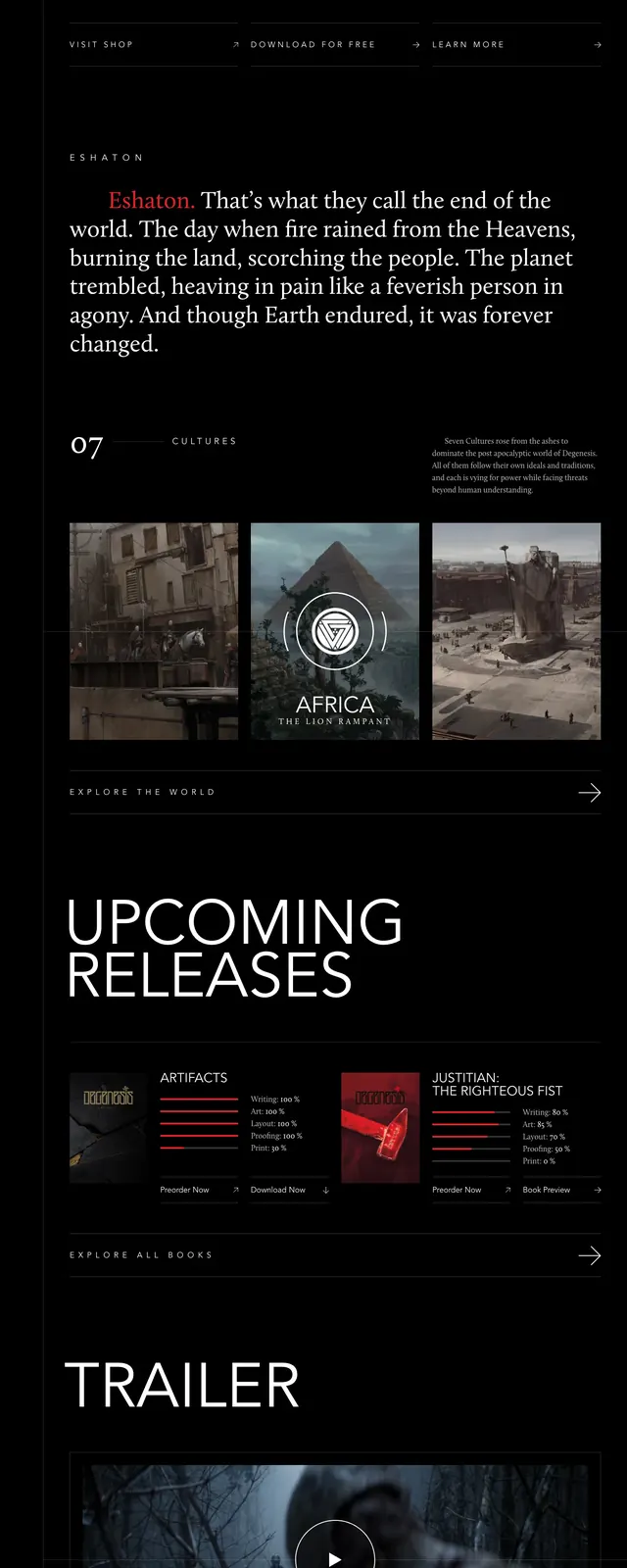 Degenesis Dark Landing Page, dark-mode, editorial, dark