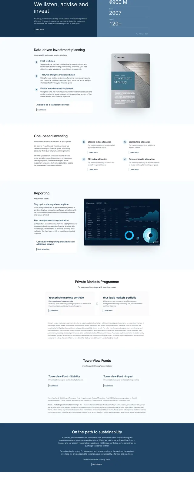 Delcap finance landing page, corporate-clean, editorial, light