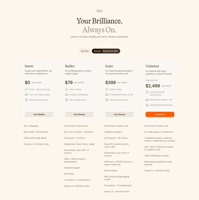 Delphi Pricing Section, light-mode, editorial, light