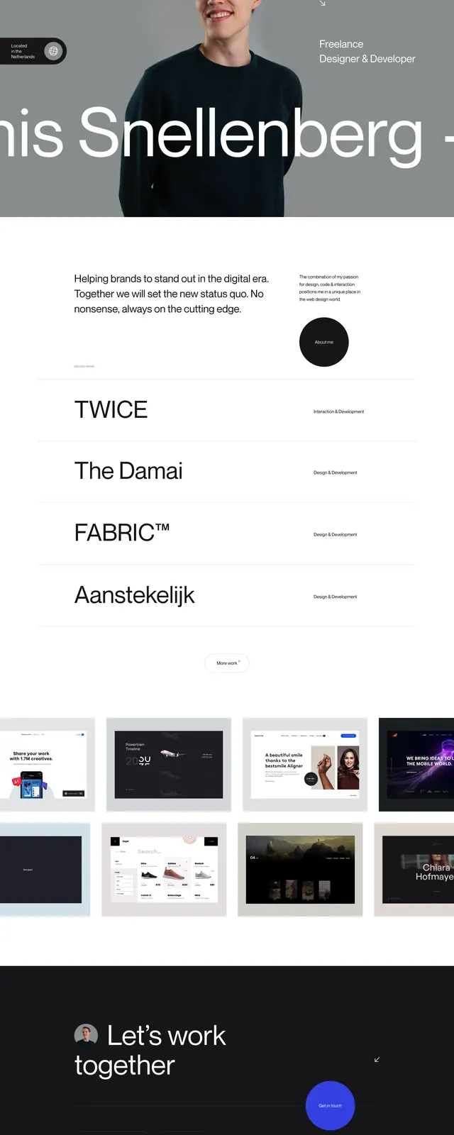 Dennis Snellenberg portfolio hero, minimal, editorial, light
