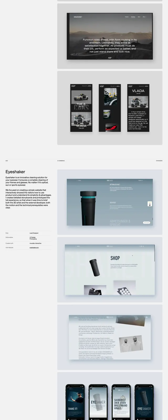 Designer portfolio hero, minimal, swiss, light