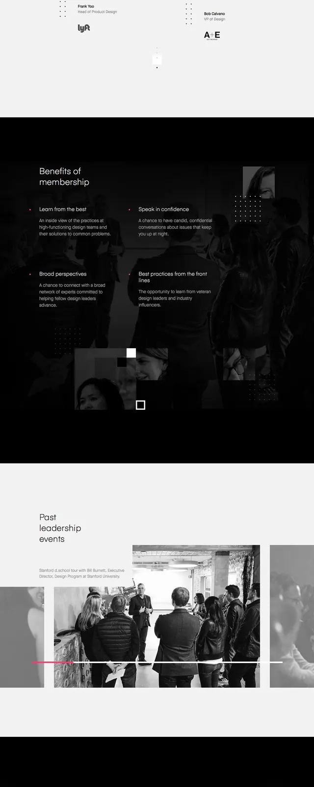 Design Leadership Forum hero, dark-mode, editorial, dark