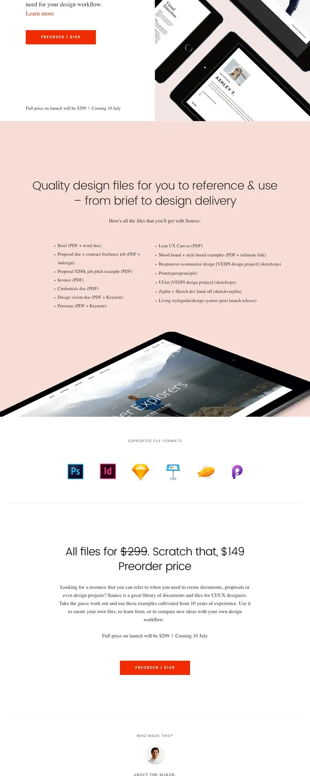 Source preorder landing page, minimal, editorial, light