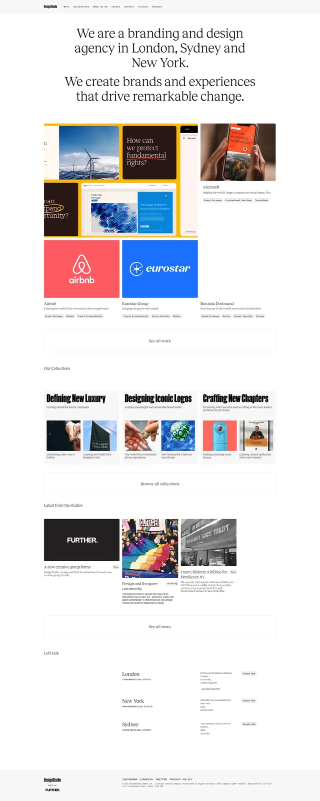 Editorial design studio homepage, editorial, minimal, light