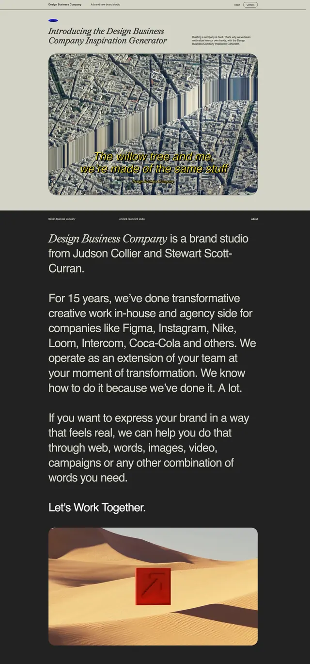 Design Business Company editorial hero, editorial, photographic, dark