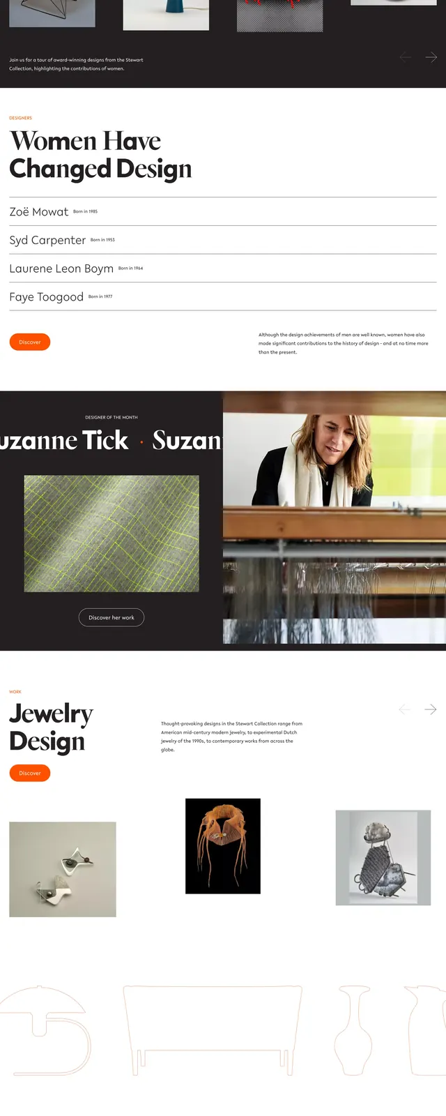 Designed by Women editorial landing page, editorial, luxury, dark