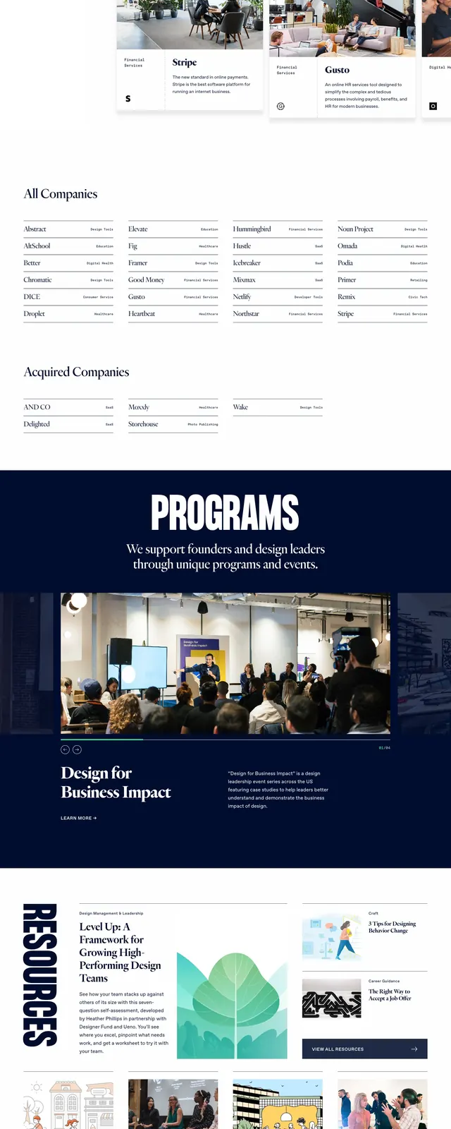 Designer Fund Editorial Landing Page, editorial, corporate-clean, dark