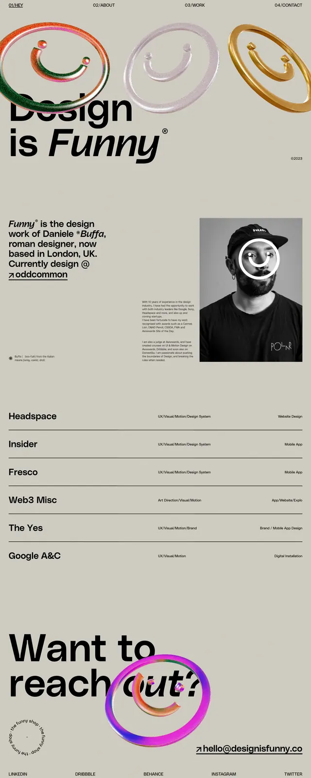 Design Is Funny portfolio hero, editorial, playful, light