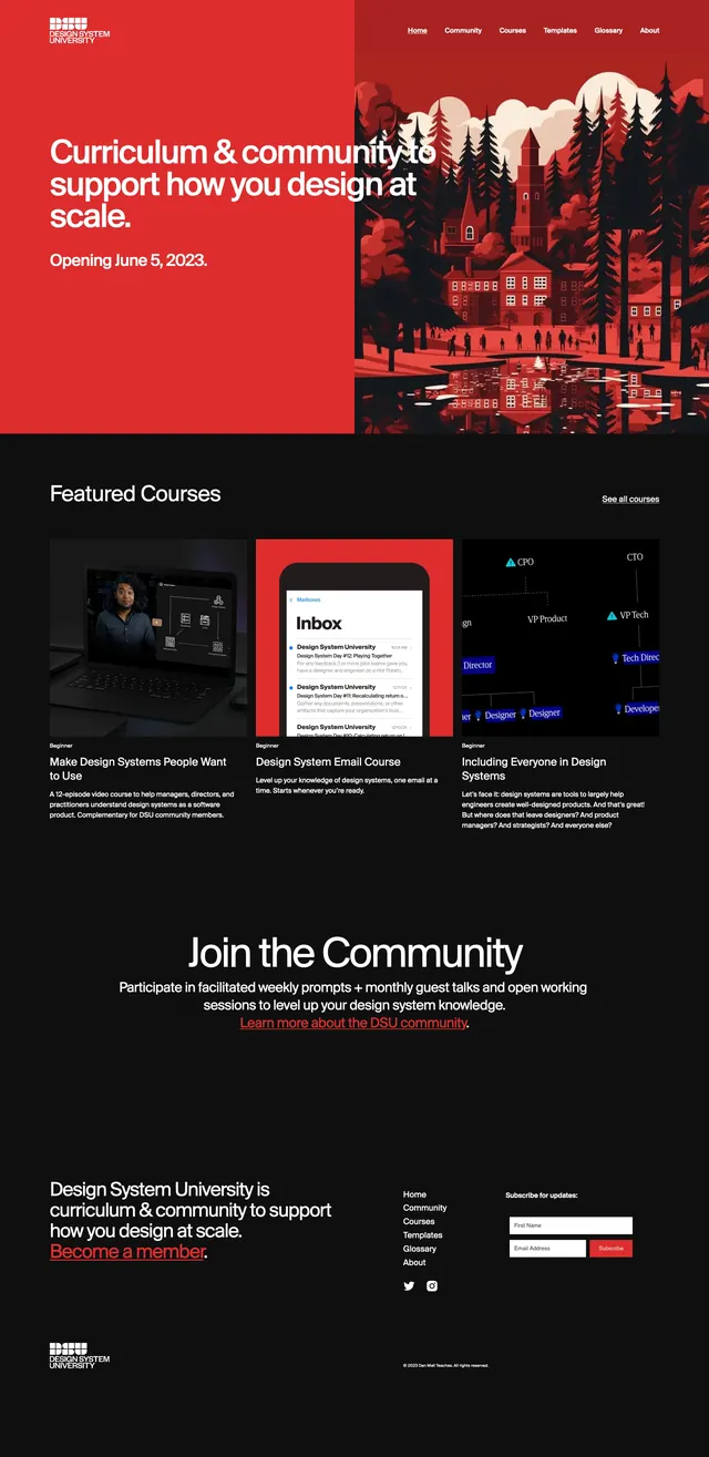 Designsystem University Landing, editorial, dark-mode, dark