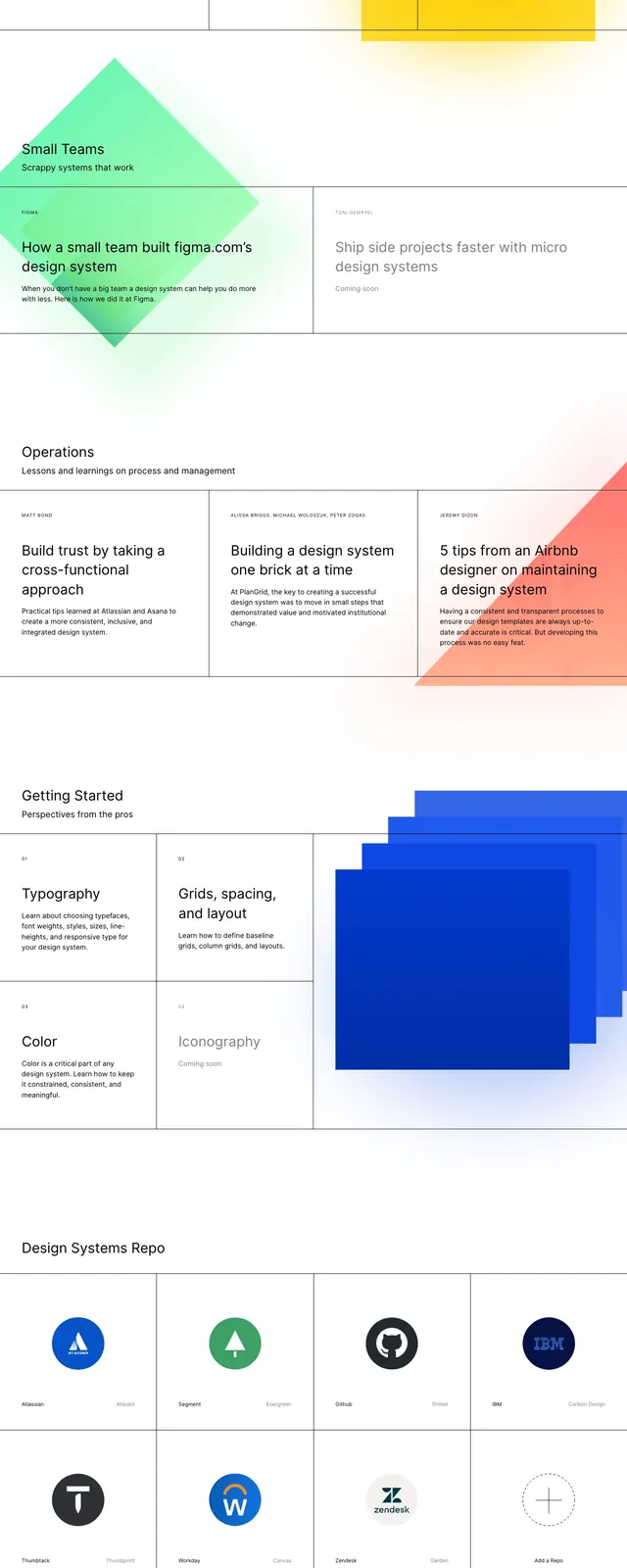 Design Systems editorial landing page, editorial, light-mode, light