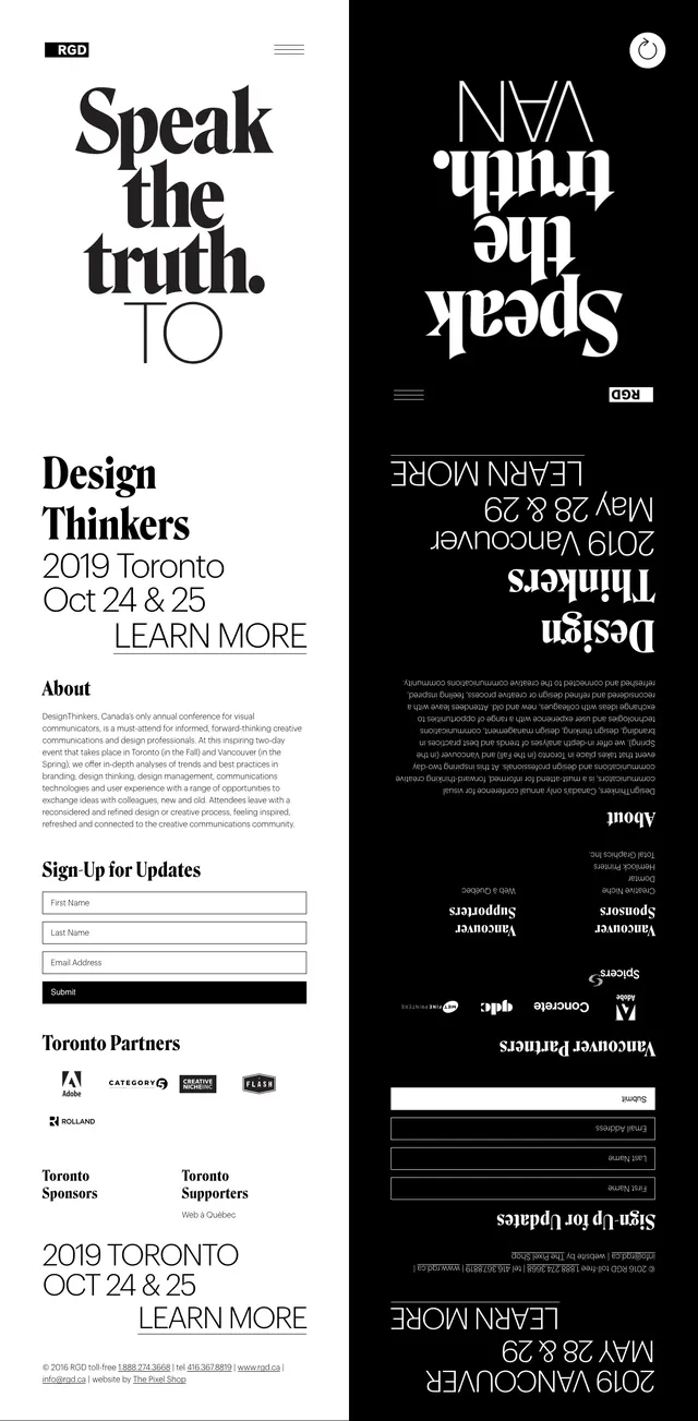 Designthinkers Split Poster Landing Page, editorial, monochrome, monochrome