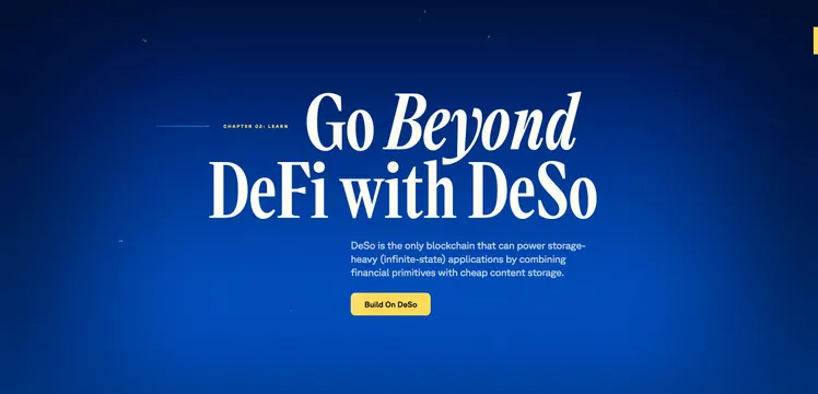 DeSo beyond DeFi chapter CTA, minimal, dark-mode, dark