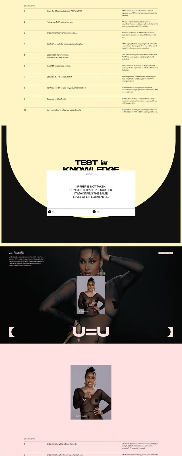 HIV stigma campaign landing page, dark-mode, editorial, dark