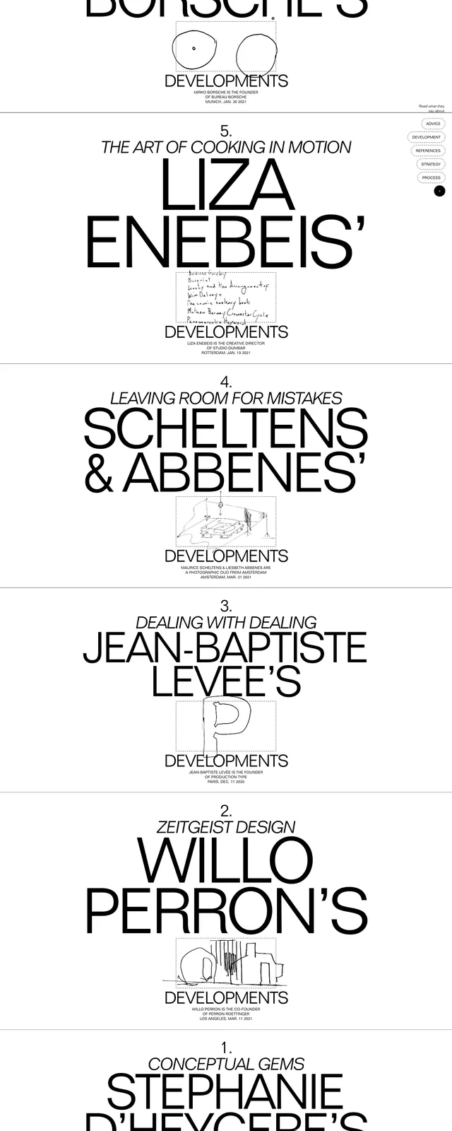 Developments editorial section stack, editorial, minimal, light