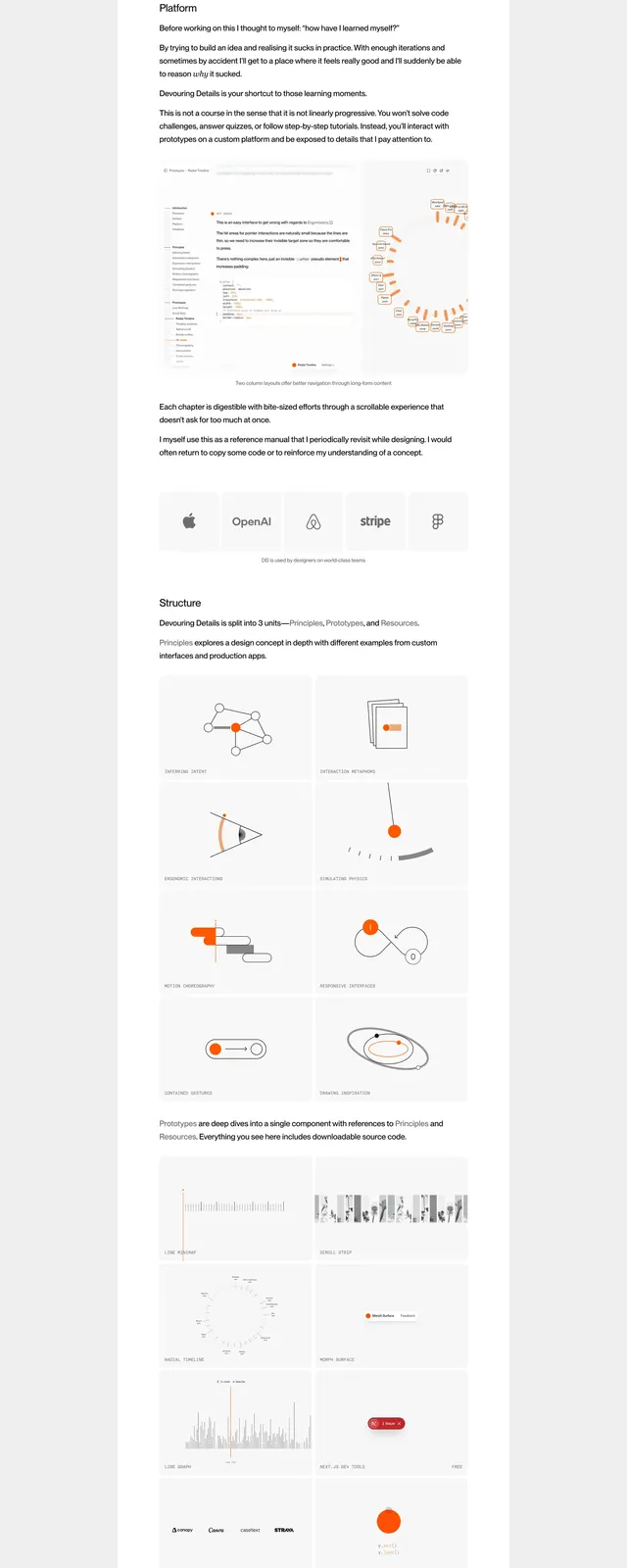 Devouring Details landing page, minimal, editorial, light