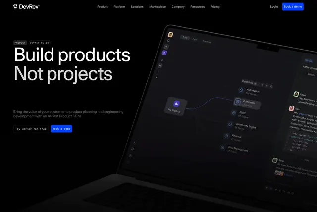 DevRev Hero Section (Dark Split with Dashboard), dark-mode, technical, dark
