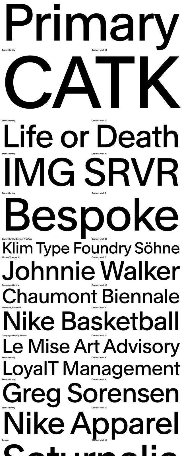 Dia project index, minimal, editorial, high-contrast