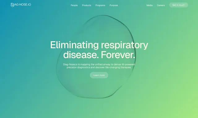 Diag-Nose respiratory AI hero, minimal, dark-mode, dark