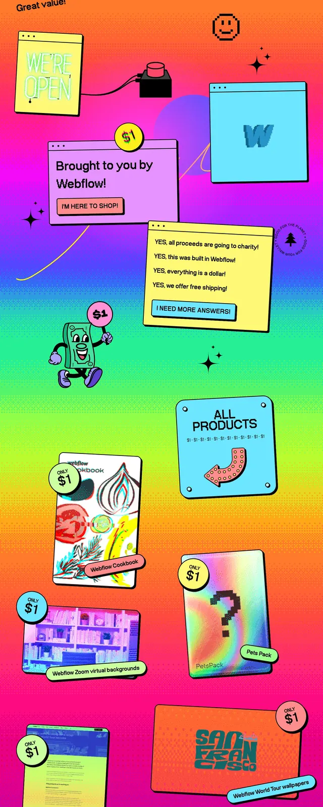 Digital Dollar Store gradient landing page, y2k, playful, vibrant