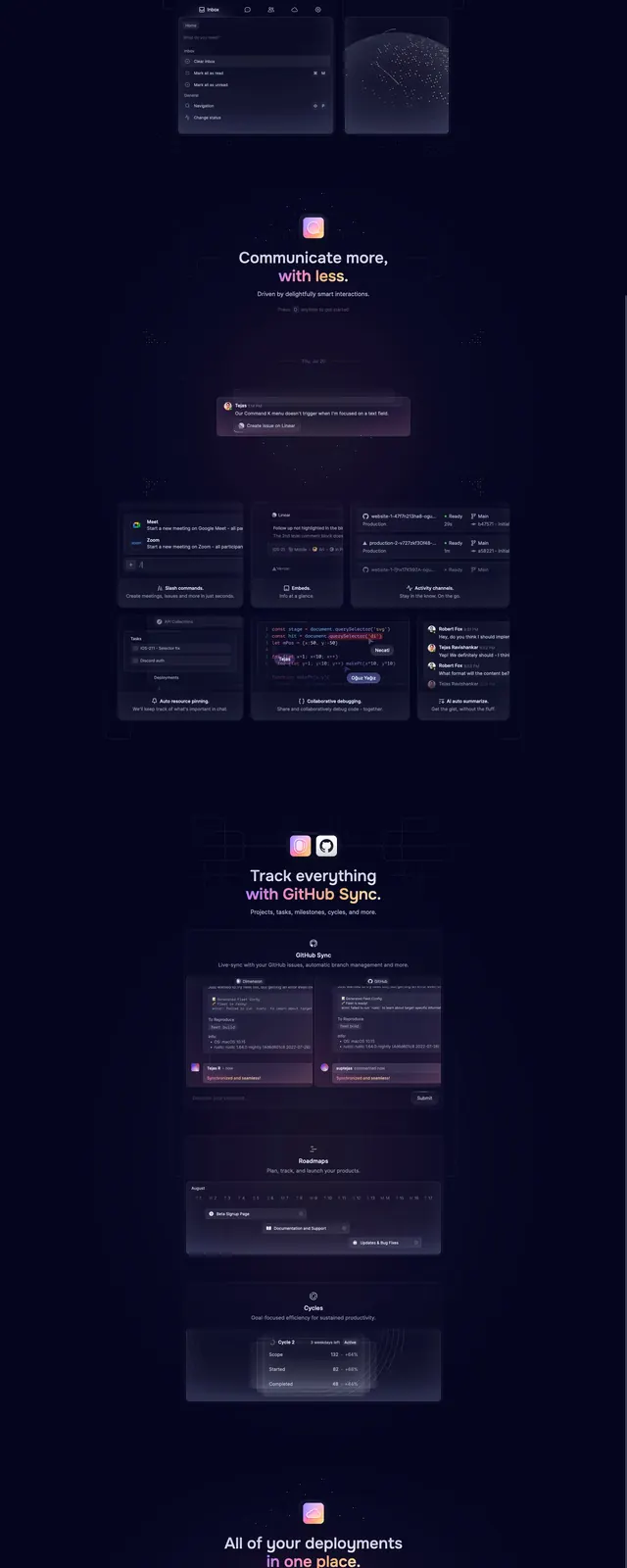 Dimension dark SaaS landing page, dark-mode, gradient-heavy, dark