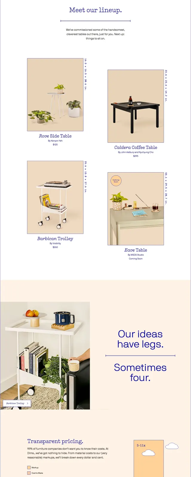 Dims furniture landing page, editorial, light-mode, light
