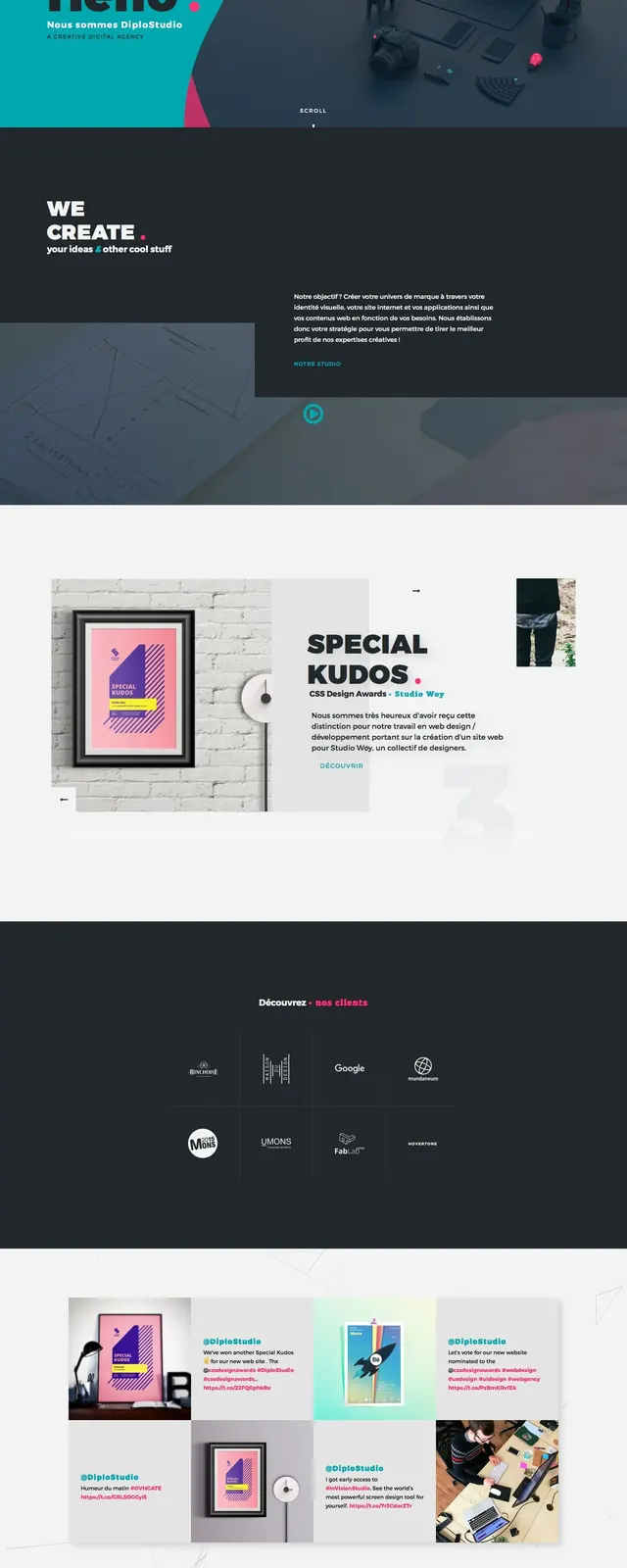 Diplo Studio dark agency landing page, dark-mode, editorial, dark