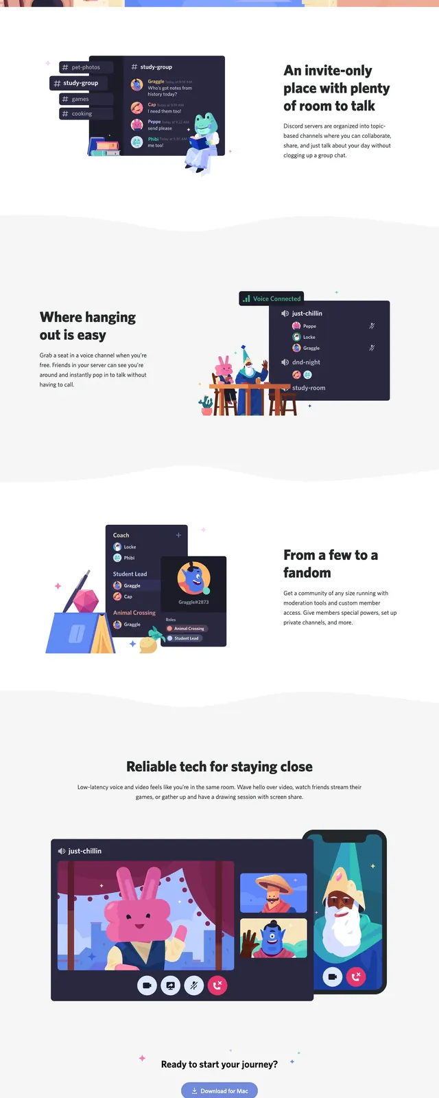Discord Landing Page, illustrated, playful, cool