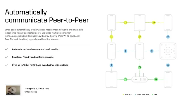 Ditto peer-to-peer feature with mesh-network diagram, light-mode, technical, light