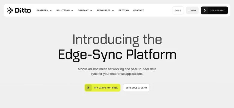 Ditto centered product-launch hero, light-mode, minimal, light