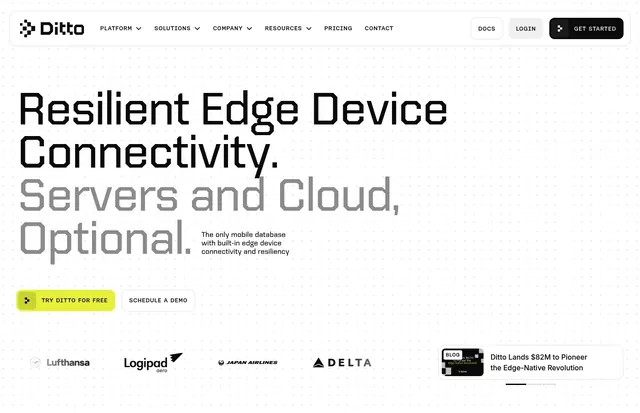 Ditto light hero with oversized two-tone headline, light-mode, minimal, light