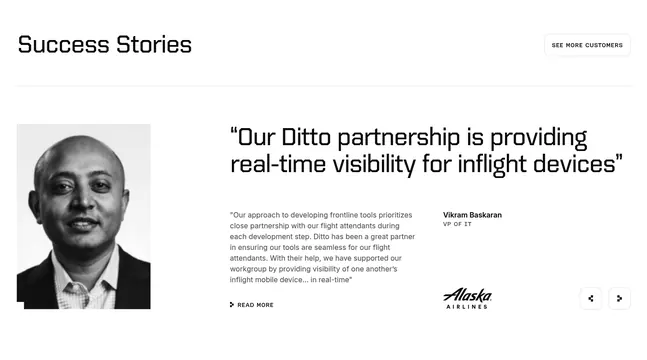 Ditto success stories testimonial slider, minimal, light-mode, light