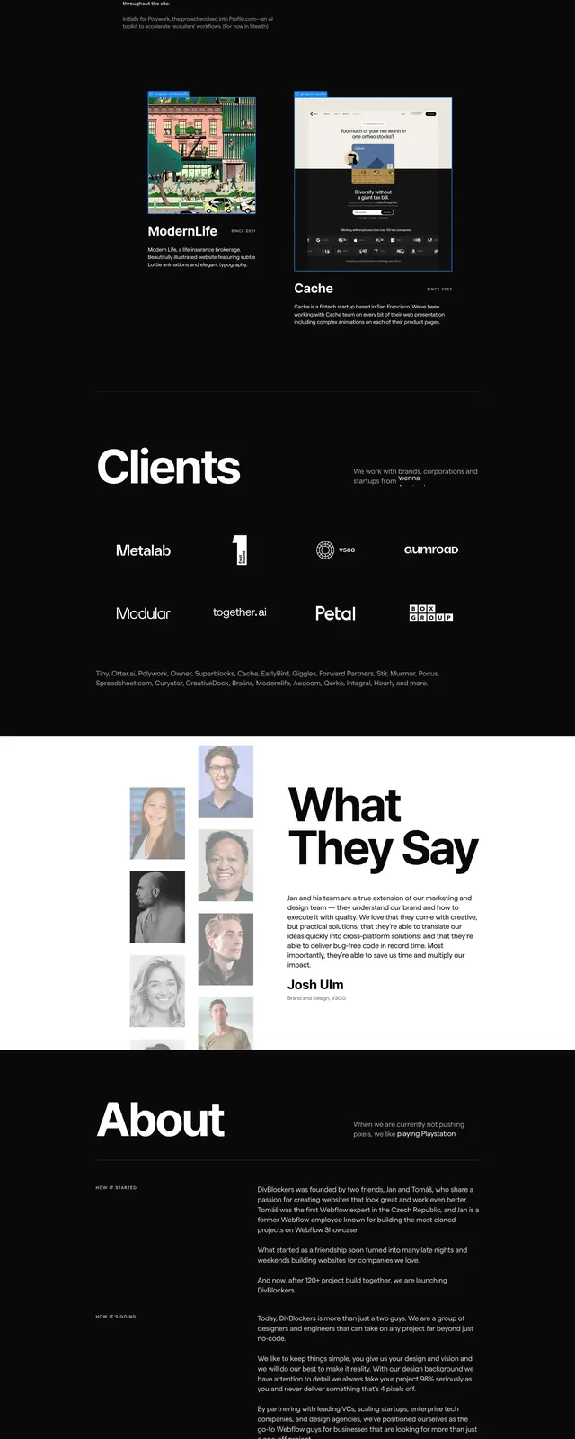 Divblockers dark agency homepage, dark-mode, editorial, dark