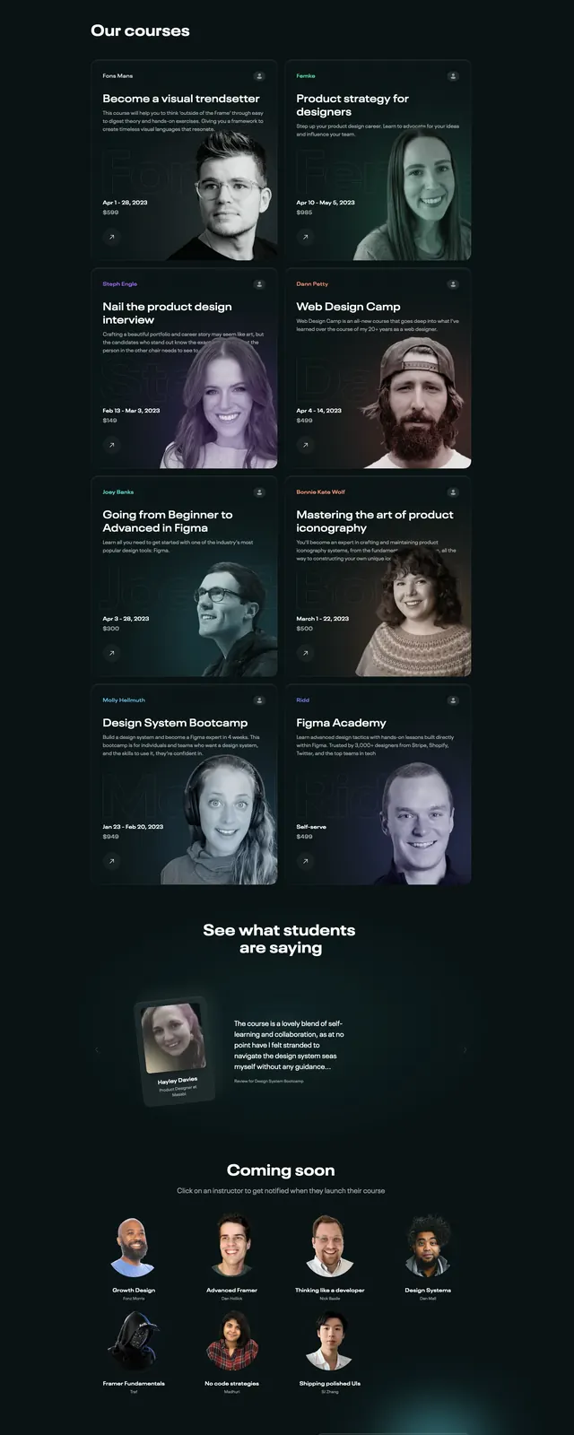 Dive dark academy landing page, dark-mode, editorial, dark