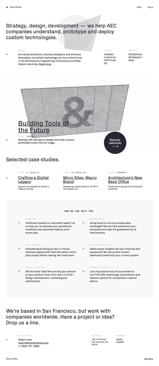 Dixon And Moe Landing Page, minimal, swiss, light